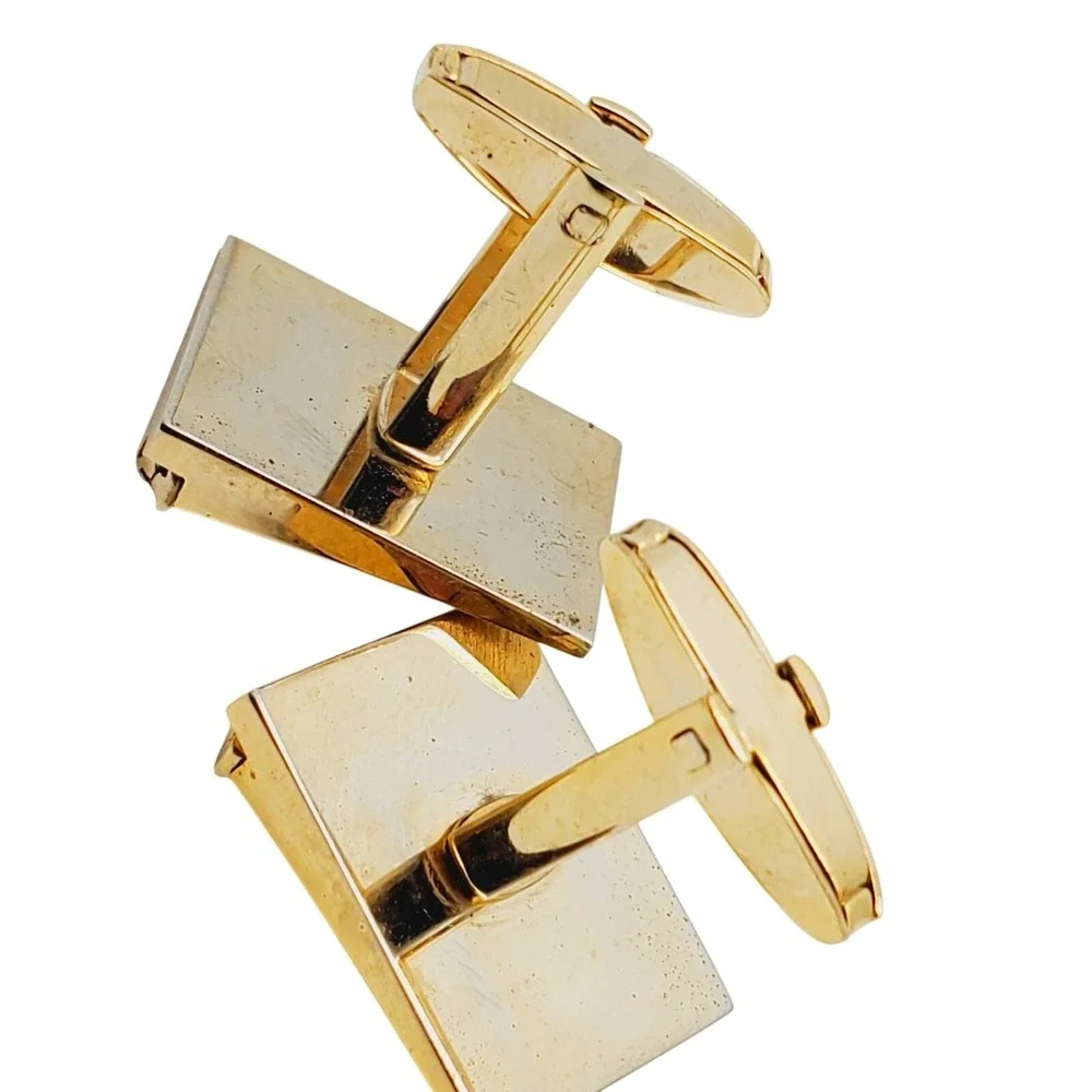 Sarah Coventry Brushed Gold Tone Cufflinks Square Rectangular Red Glass Matador